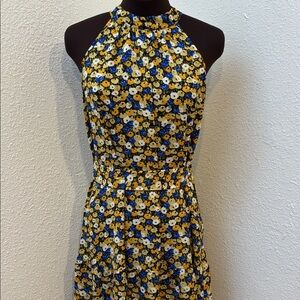 Pretty Garden vibrant yellow and blue floral halter neck maxi dress. Size M.